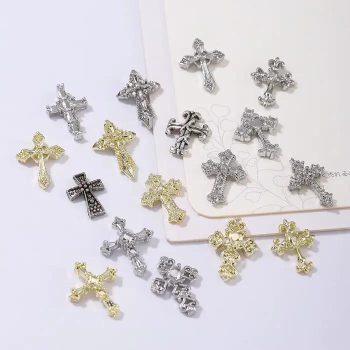 60 pièces or et argent punk vent vintage croix garniture d'ongle, alliage strass, y2k métal style br