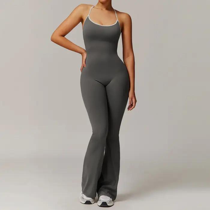 Femmes mince combinaison de gymnastique v-back décontracté Fitness barboteuses femme sport entraînem