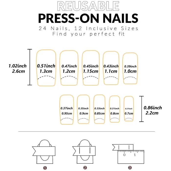 48 pièces français bordure noire armure des mains et des pieds faux ongles brillants entièrement cou