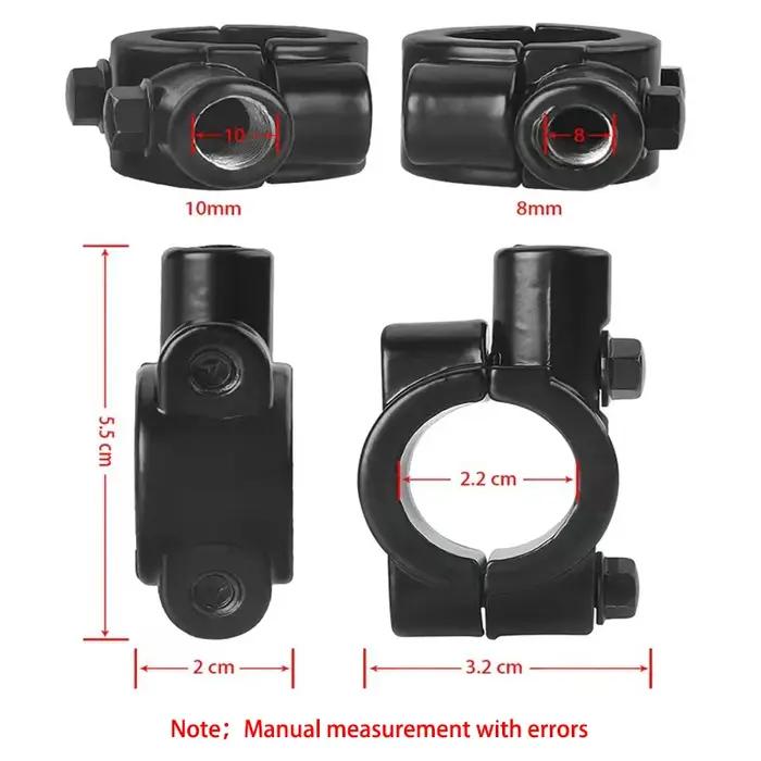 2 pièces 22mm guidon 10mm 8mm 6mm filetage moto miroir montage pince rétroviseur support adaptateur