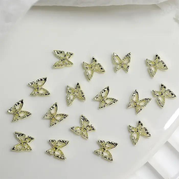 10/20 pièces Mini 4*5mm cristal papillon ongles breloques 3D diamant bijoux pièces rose clair métal