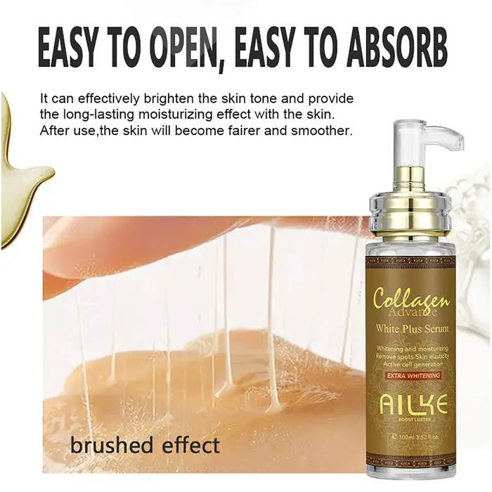 Essence éclaircissante filtrée au collagène, utilisée pour le visage et le corps, éclaircir la peau,