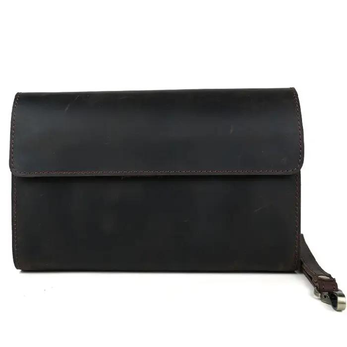 Grand portefeuille en cuir véritable pour homme, pocommuniste de jour, sac à main de style vintage,