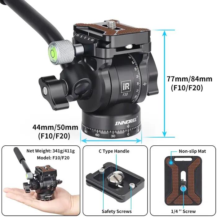 INNOREL F10/F20 Mini tête d'inclinaison de tête fluide de trépied, tête de trépied vidéo de caméra e