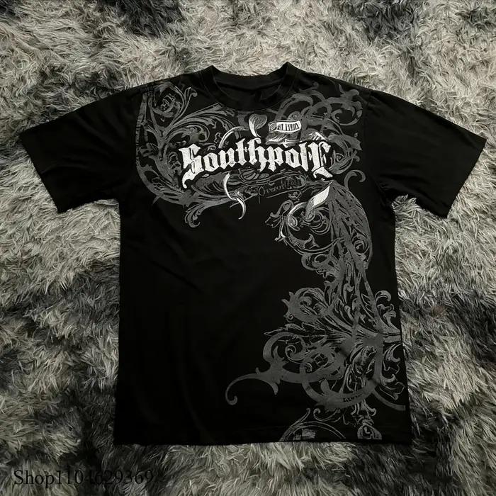 Classique Y2K Style gothique T-shirt imprimé surdimensionné T-shirt haute rue chemises gothique col