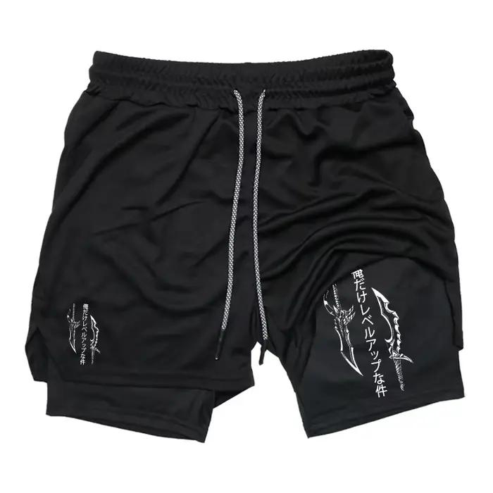 Short d'entraînement de course imprimé 2 en 1 pour hommes, short de Compression de Performance de gy