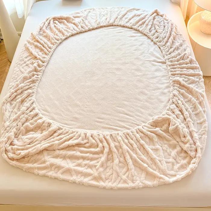 Drap de lit chaud d'hiver avec bande élastique, housse de matelas simple/Queen/King, en molleton de