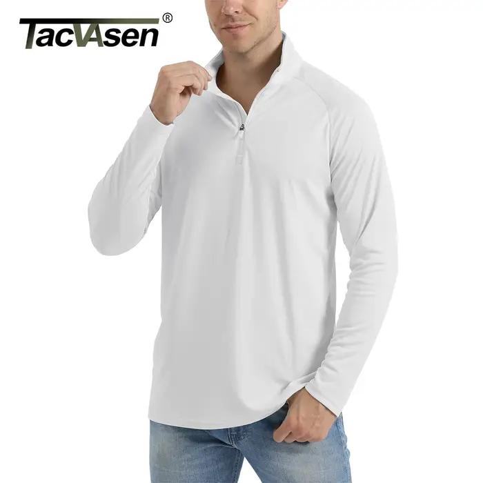 TACVASEN UPF 50 + T-shirts hommes 1/4 fermeture éclair Protection UV à manches longues T-shirts pêch
