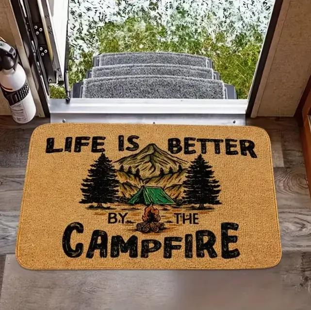 Tapis de sol universel pour camping-car et caravane, intérieur-extérieur, double usage, tapis décoratif pour bienvenue des campistes heureux voyage美好生活,从一张适用于房车、车辆和露营车的通用地毯开始。无论是室内还是室外使用,这款地毯都能为您的旅途增添一份温馨与个性。它不仅提升了您的居住空间,还成为了每次来访时热情欢迎的象征。