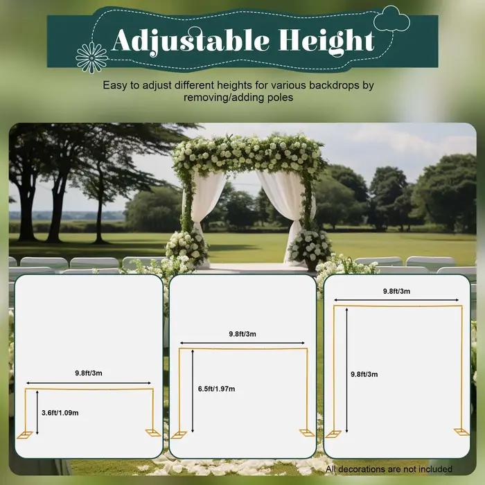 Arche de Mariage en Métal, Cadre à Fleurs, 3x3m, Fond Carré Réglable, Support d'Arc à Ballons, Décor
