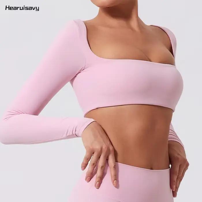 Hearuisavy – Haut de sport pour femme à séchage rapide, col carré, pour la gym, le fitness, le yoga,