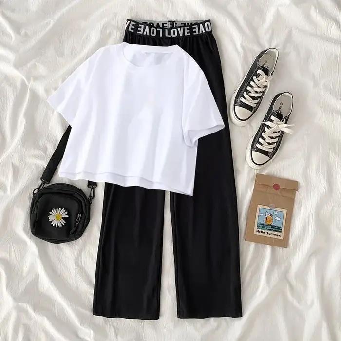 Ensemble de vêtements d'été pour filles de 5 à 14 ans, hauts et pantalons à la mode, ours de dessin