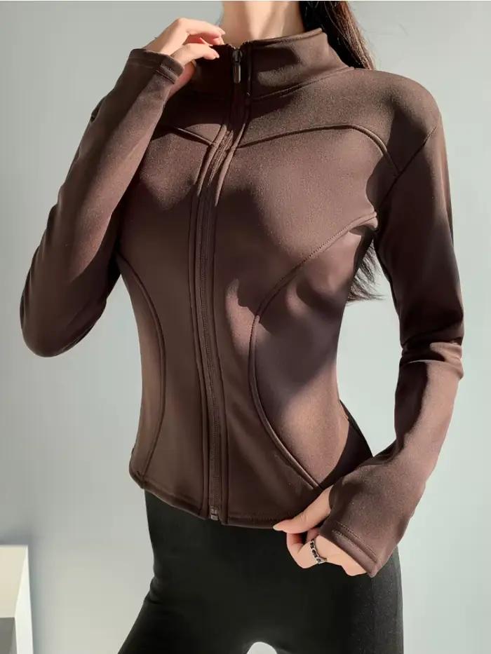 Veste slim fit à manches longues pour femme, manteau polaire chaud et épais avec fermeture éclair co