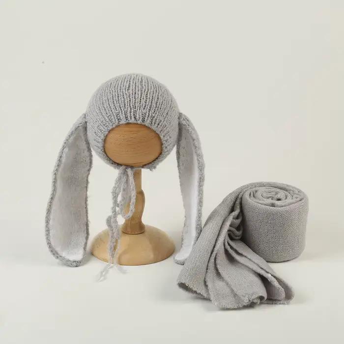 Ensemble bonnet lapin en tricot pour nouveau-né, accessoires de photographie, bonnet lapin doux, com
