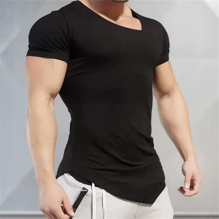 T-shirt musculation col en V - Coupe ajustée pour fitness et entraînement musculaire homme