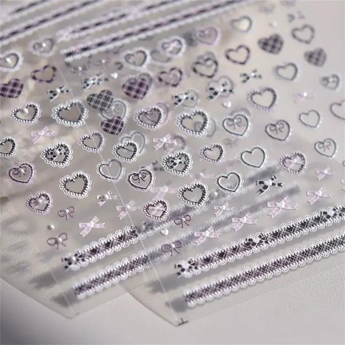 Autocollants pour Nail Art en dentelle, Relief 5D Kawaii, treillis japonais doux et Cool, décalcoman