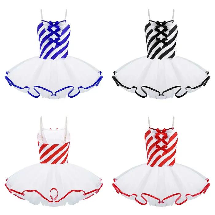 Robe de danse tutu de ballet rayée Candy Cane pour filles, patinage artistique de Noël, costume de d