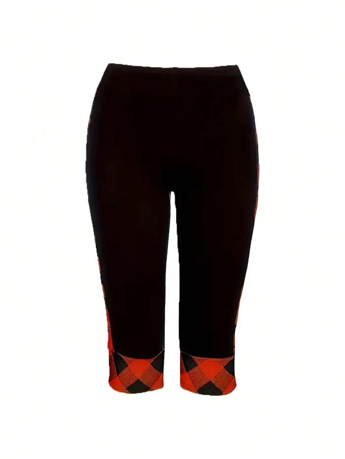 Ensemble deux pièces à imprimé écossais pour femmes haut à manches courtes découpé croisé pantalon capri vêtements grande taille occasions sportives et sociales