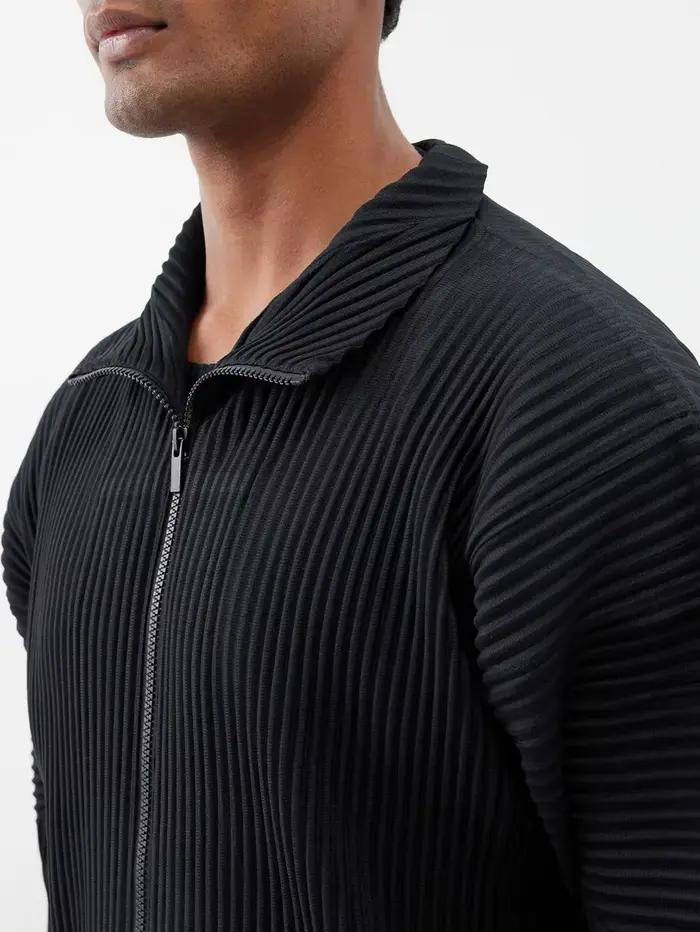Miyake Plisse homme fermeture éclair plissée décontracté Cardigan rue mode manteau avant bidirection