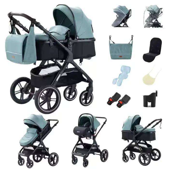 Poussette multifonction 3 en 1 pour bébé avec landau pliable compact, poussette légère, siège auto e