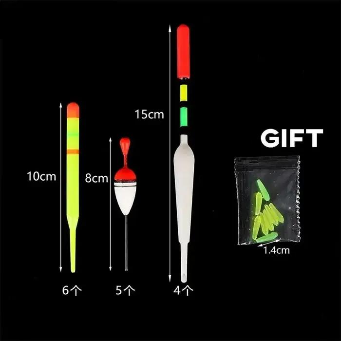 Ensemble de flotteurs de pêche, bouée verticale professionnelle avec bâton lumineux, leurre multifon