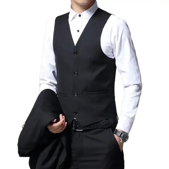 3 pièces noires à col montant pour hommes, veste blazer et gilet pour fête de mariage avec pantalon,