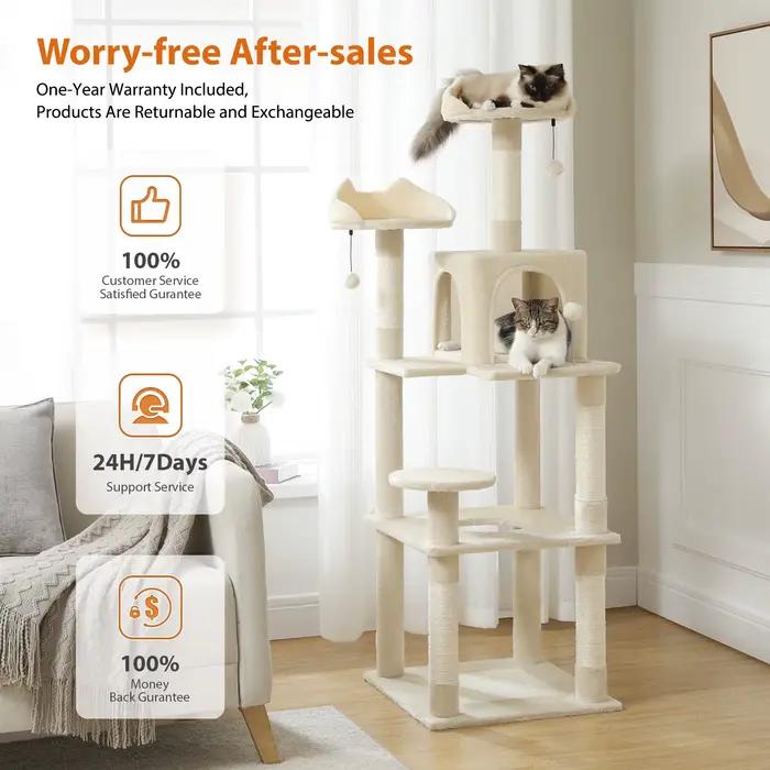 Tour d'arbre à chat à plusieurs niveaux pour chats d'intérieur, poteau à gratter recouvert de sisal,