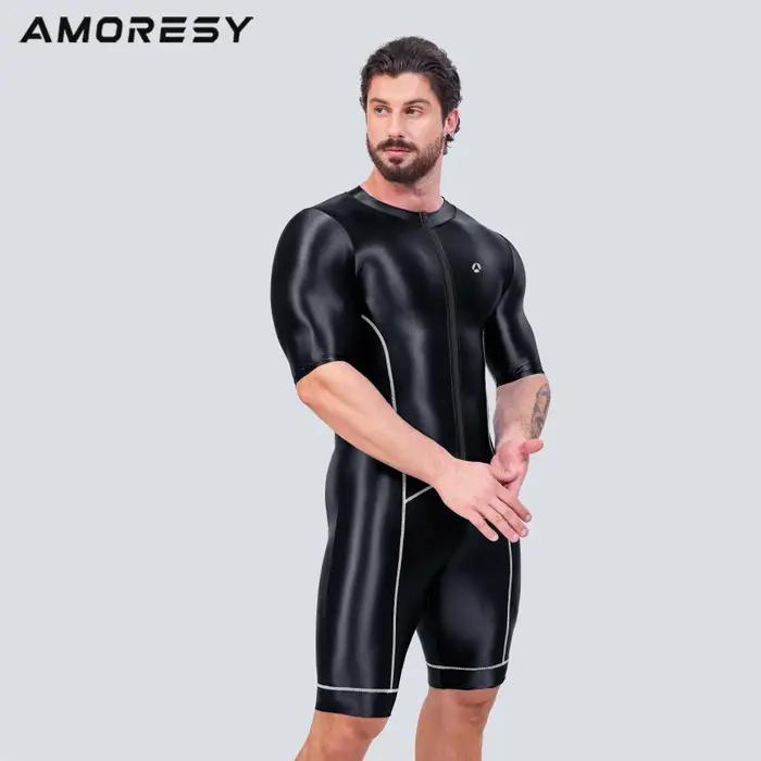 AMORESY-Combinaison de sport en satin brillant pour homme, survêtement de course, de cyclisme, de fi