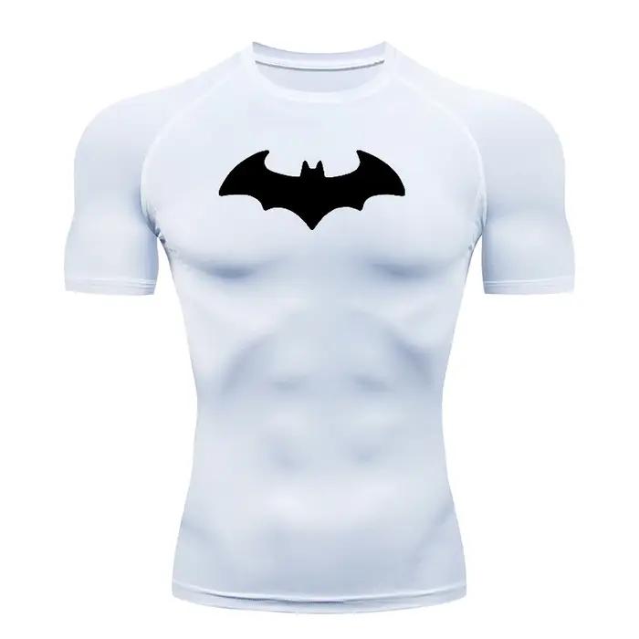 T-shirt de compression moulant pour homme à imprimé chauve-souris, à manches courtes, pour la course