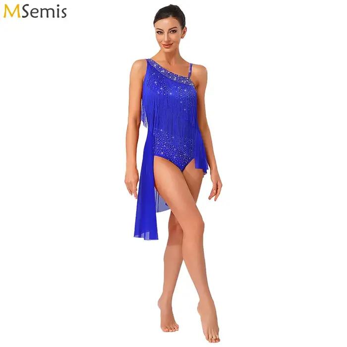 Femmes Latin Tango gland danse Performance Costume paillettes strass gymnastique patinage artistique
