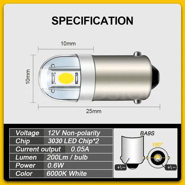 RUIANDSION4X BA9S T4W 3030SMD-Ampoule LED pour Coffre de Voiture