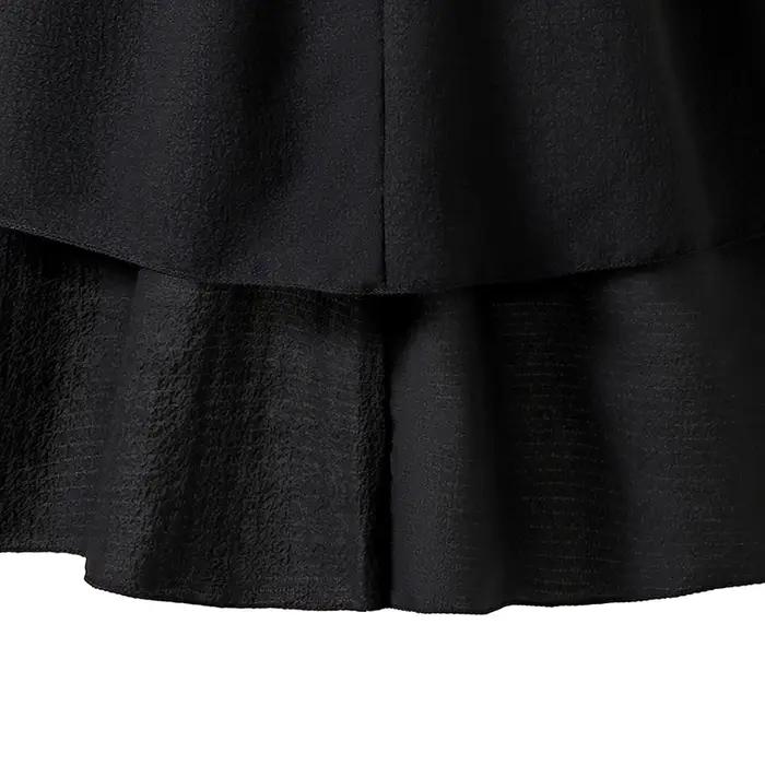 Robe d'été noire pour filles, couleur unie, écharpe, manches courtes, froncée, à plusieurs niveaux,