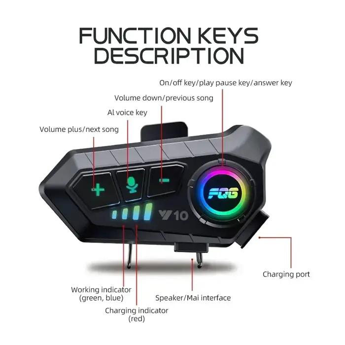 Y10 casque de moto casque Bluetooth 1000Mah réduction du bruit sans fil mains libres étanche moto éc