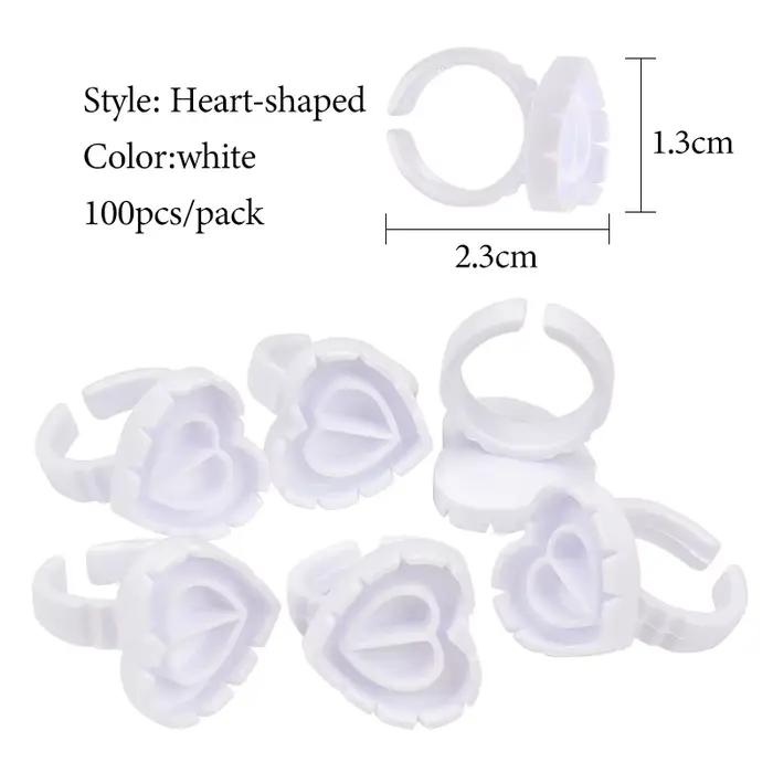 Porte-anneau de colle jetable pour cils, 100 pièces, tasse en plastique en forme de cœur, support de