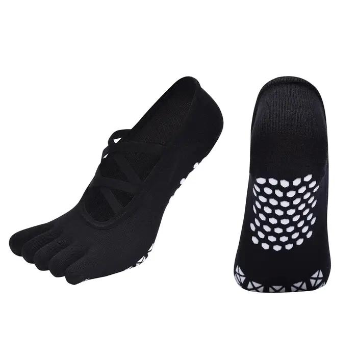 Femmes pansement respirant Pilates chaussettes dames anti-dérapant coton dos nu chaussette cinq orte