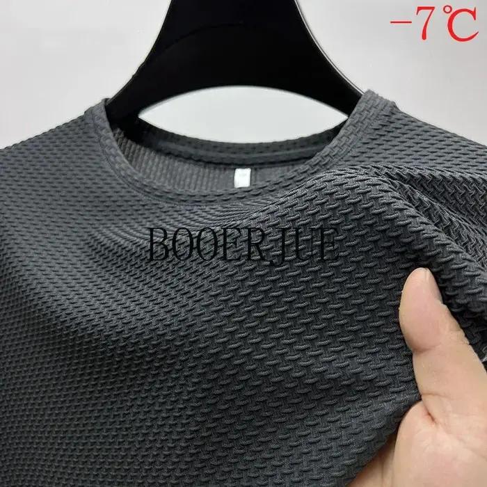 T-shirts Homme de Marque 6XL en Soie Glacée d'Été, Couleur Unie Haut de Gamme, Manches Courtes, Respirants et Tendance