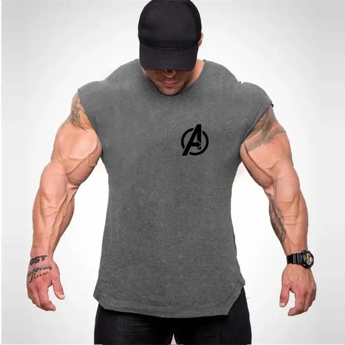 Chemise musculation homme ourlet incurvé fibre coton stringer gym fitness été 2023