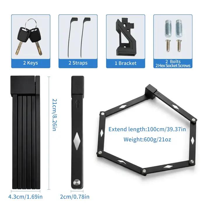 Antivol de vélo, Cadenas pliant à chaîne avec clé pour une sécurité renforcée, Antivol de vélo robuste à maillons solides pour vélo, vélo électrique, trottinette