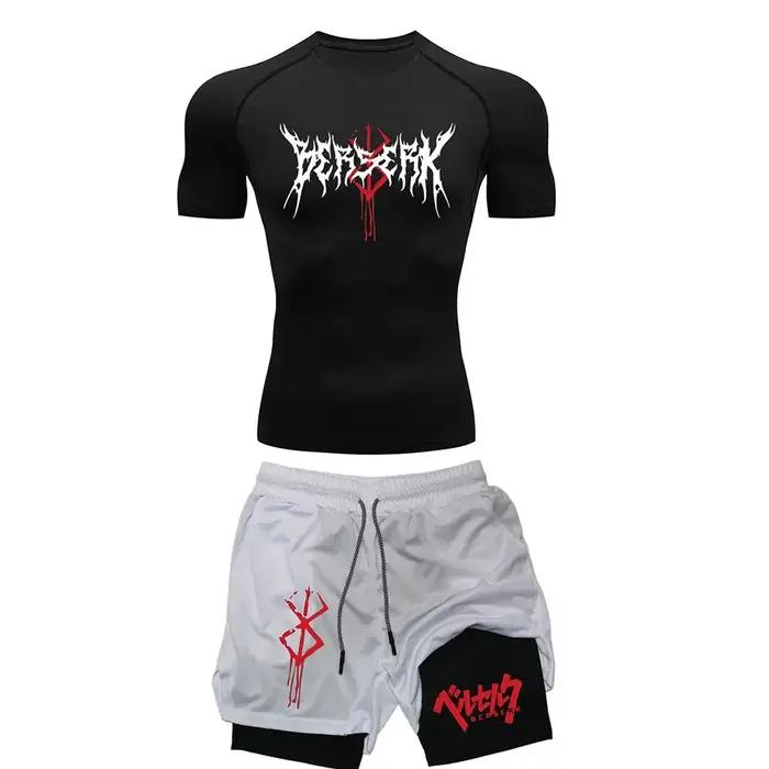 Anime Berserk ensemble de Compression hommes entraînement t-shirts de gymnastique respirant short de