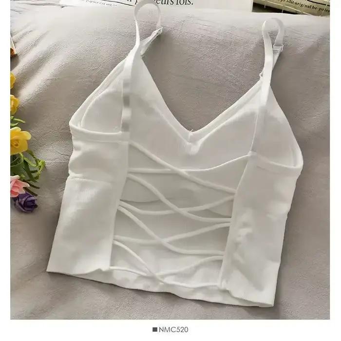 Débardeur Sexy pour femmes, soutien-gorge intégré, couleur unie, haut court, épaules dénudées, Camis