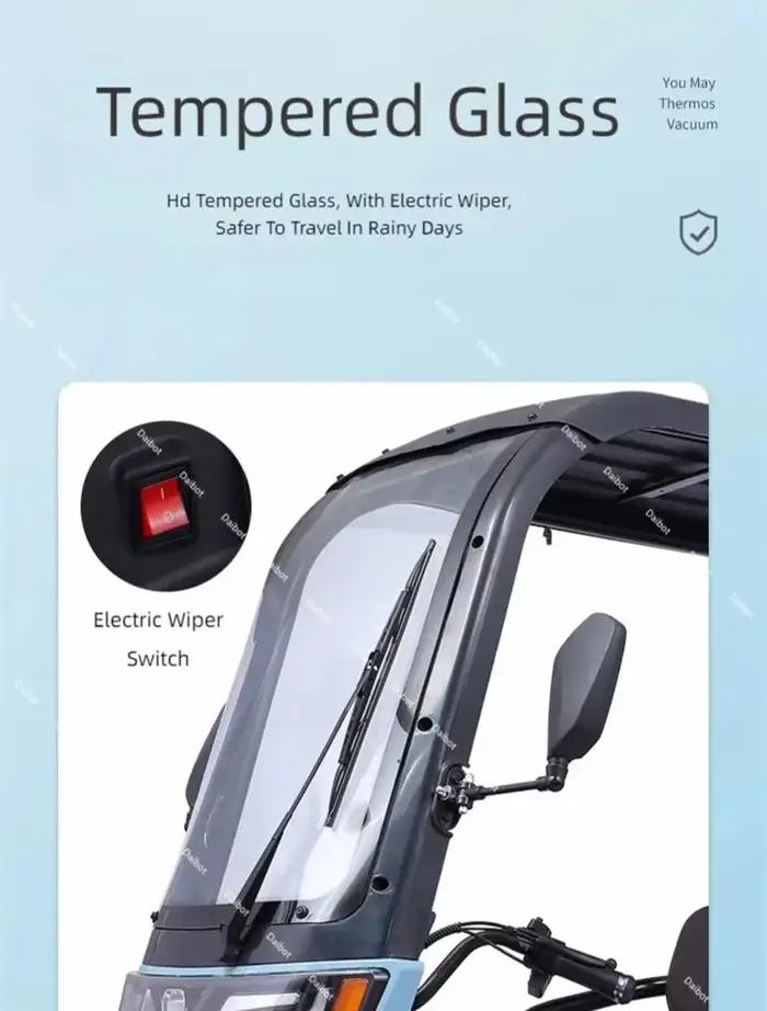 Scooter Électrique Parent-Enfant 3 Roues Toit Intégré 3 Sièges Longue Autonomie 50KM Adultes Femmes 1000W Tricycle Électrique Passager