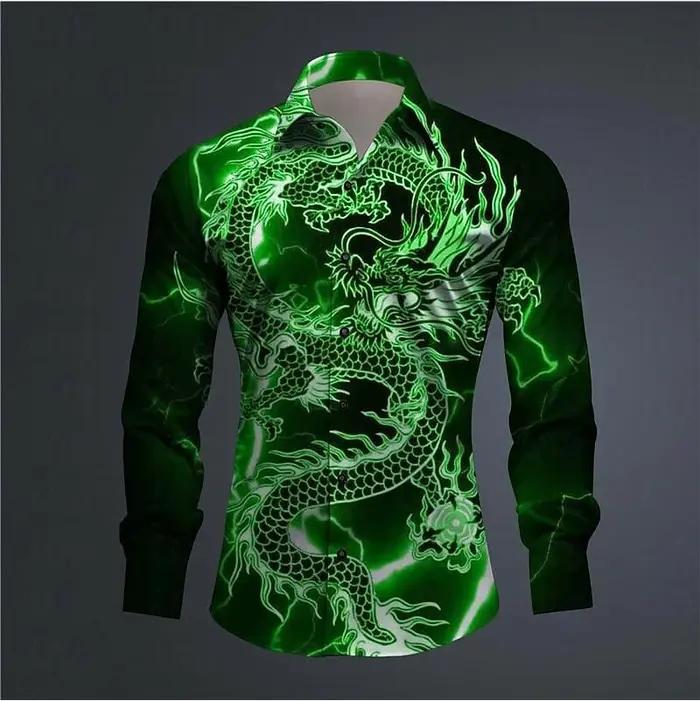 Chemise hawaïenne à boutons pour hommes, imprimé Dragon imprimé en 3D, vêtements d'extérieur à manch