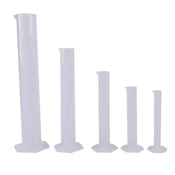 Tube gradué de test de laboratoire en plastique, intervalles de mesure, 10 ml, 25 ml, 50ml, 100 ml,