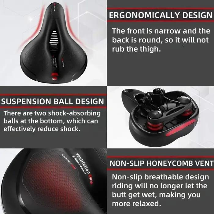 Coussin de vélo confortable double absorption chocs mousse à mémoire de forme résistante humidité large type siège vélo pour femmes hommes multiples types vélos sorties randonnées courses déplacements cadeau
