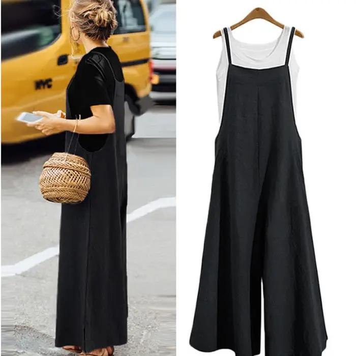 Combinaison à bretelles pour femmes, couleur unie, pantalon à jambes larges, salopette à bretelles,