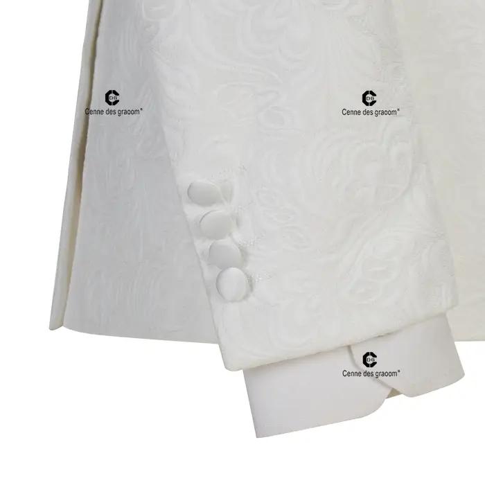 Cenne Des Graoom – costume pour hommes, veste Paisley ivoire, pantalon noir de smoking avec rayures