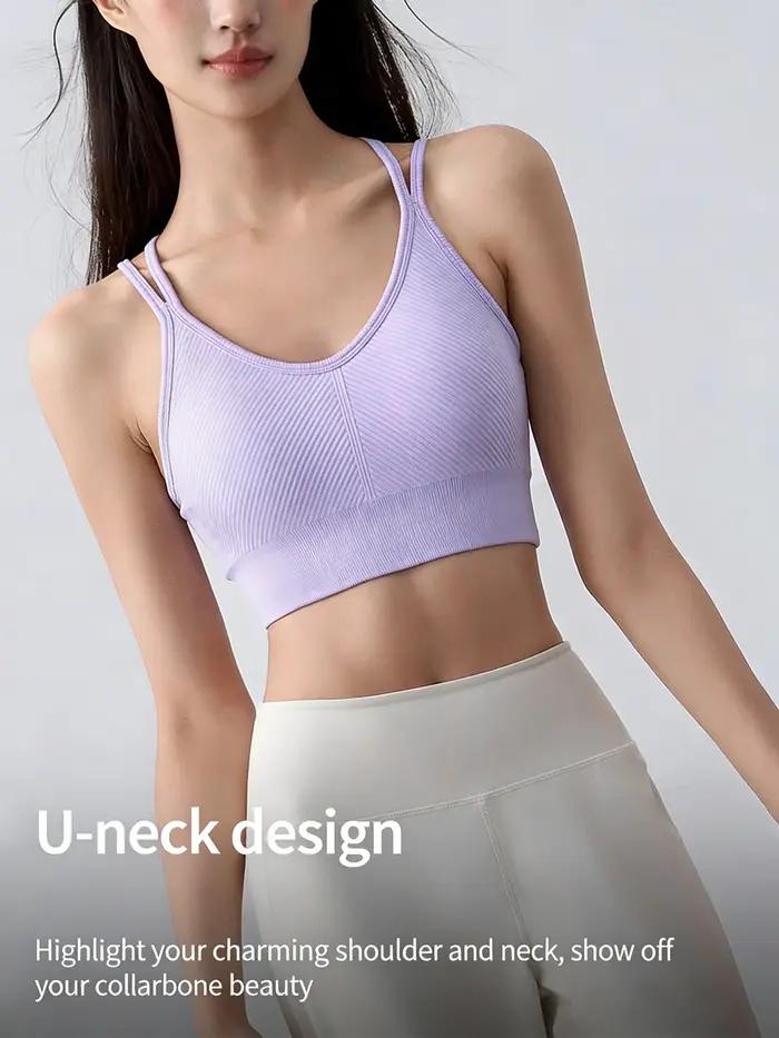 Débardeur de sport sans couture extensible pour femme avec bretelles spaghetti et dos nu - avec cous