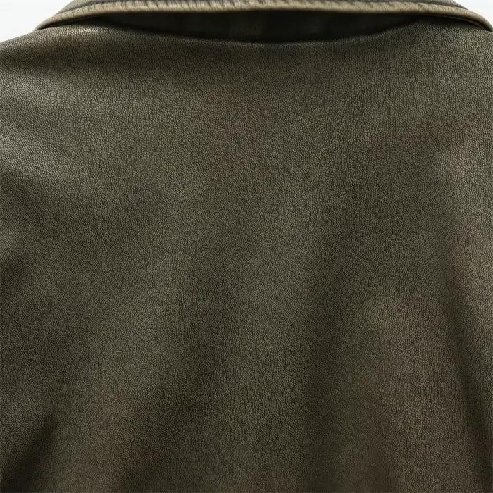 Veste courte Vintage en Faux cuir Pu pour femme, ample, avec ceinture, Streetwear, fermeture éclair,