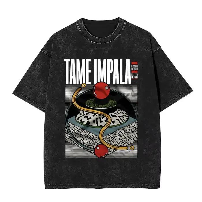 VintageWashed Pop Rock Band Tame Impala Currents impression graphique t-shirts hommes femmes décontr
