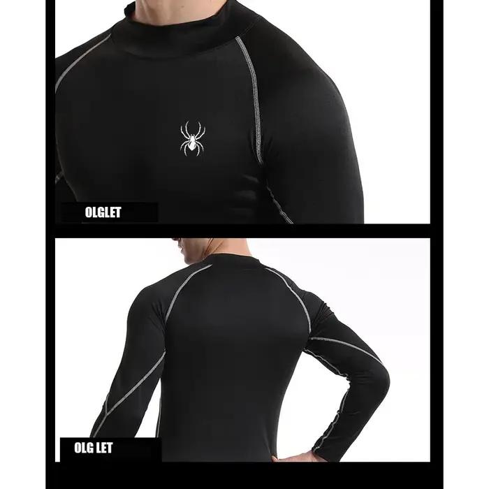 T-shirts de course à manches longues pour hommes, chemises de Sport à Compression, impression araign